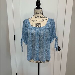 Lovestitch Light Blue Flowy Button-Up Blouse